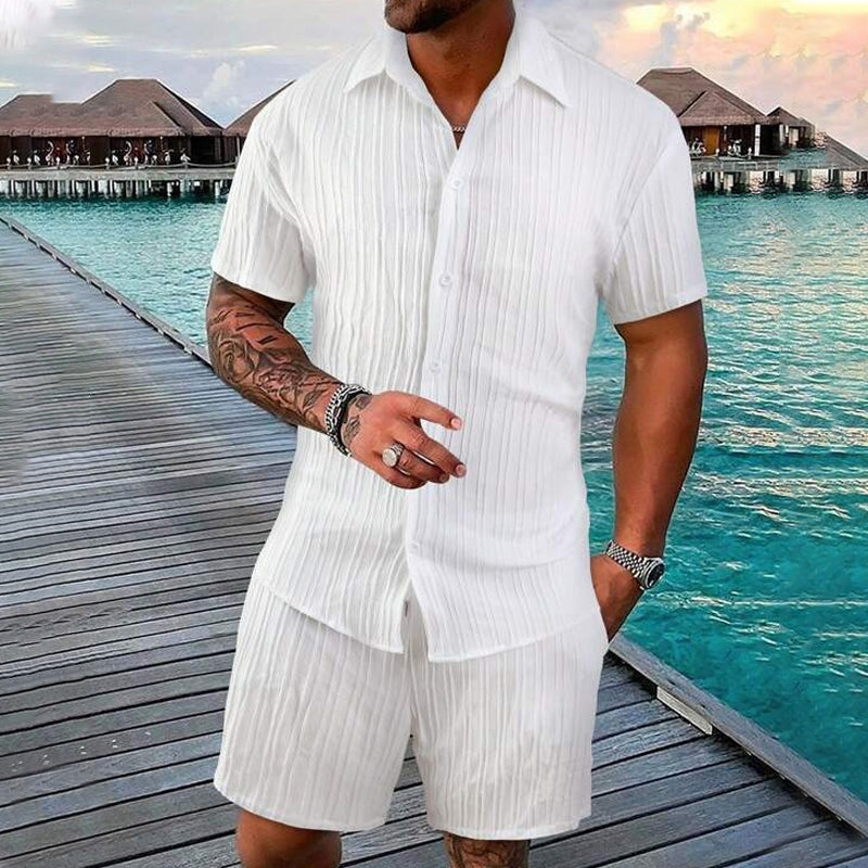 👕👖Men's Casual Set –Sleeve Shirt & Shorts, Loose and Comfortable for the Beach and Leisure 