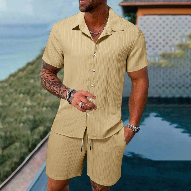 👕👖Men's Casual Set –Sleeve Shirt & Shorts, Loose and Comfortable for the Beach and Leisure 