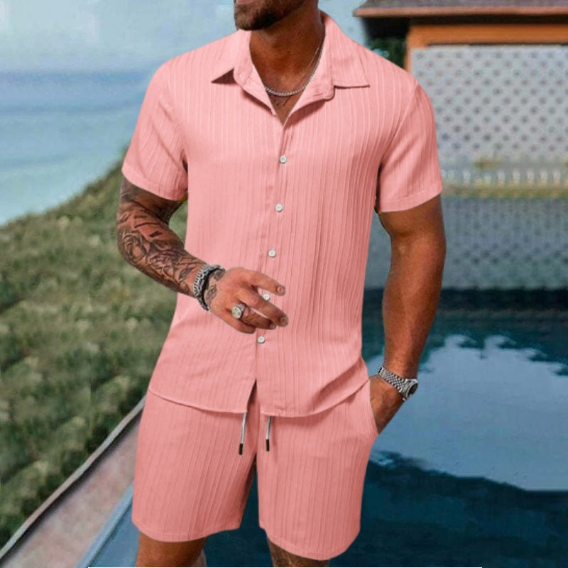 👕👖Men's Casual Set –Sleeve Shirt & Shorts, Loose and Comfortable for the Beach and Leisure 