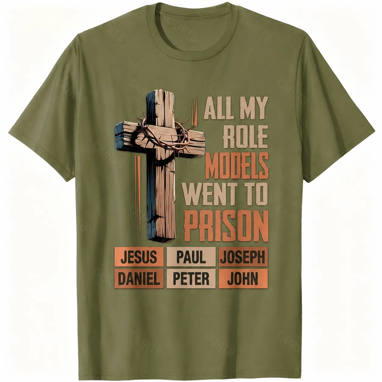 All My Role Models Went To Prison Bible Characters Cross Graphic 100% Cotton T-Shirt