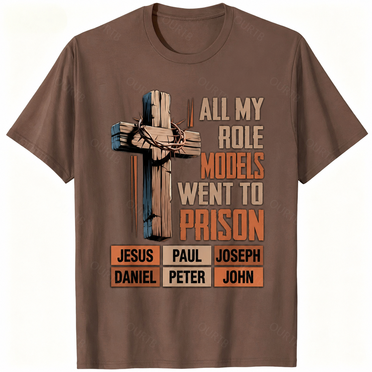 All My Role Models Went To Prison Bible Characters Cross Graphic 100% Cotton T-Shirt