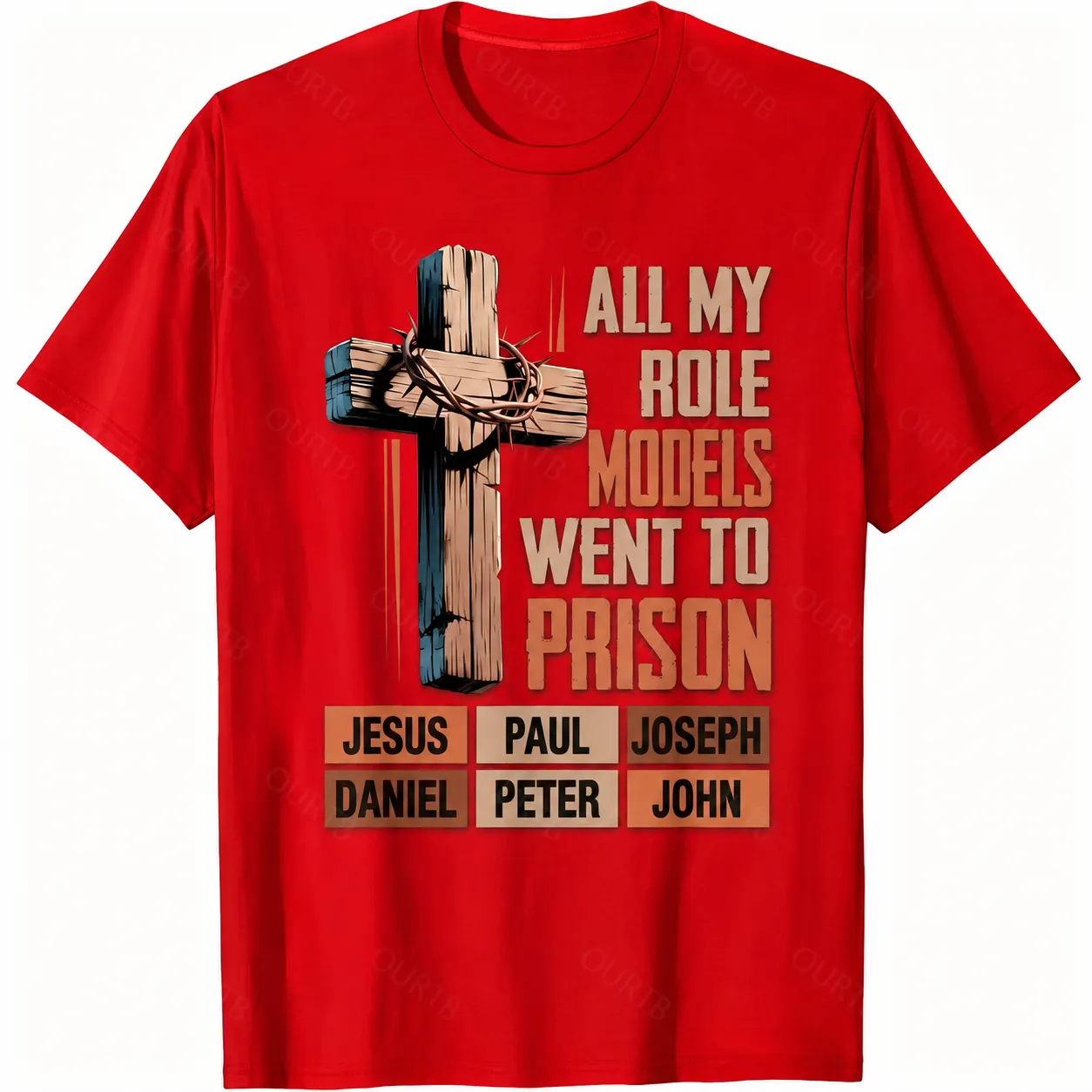 All My Role Models Went To Prison Bible Characters Cross Graphic 100% Cotton T-Shirt