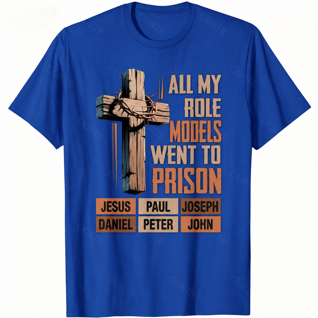 All My Role Models Went To Prison Bible Characters Cross Graphic 100% Cotton T-Shirt