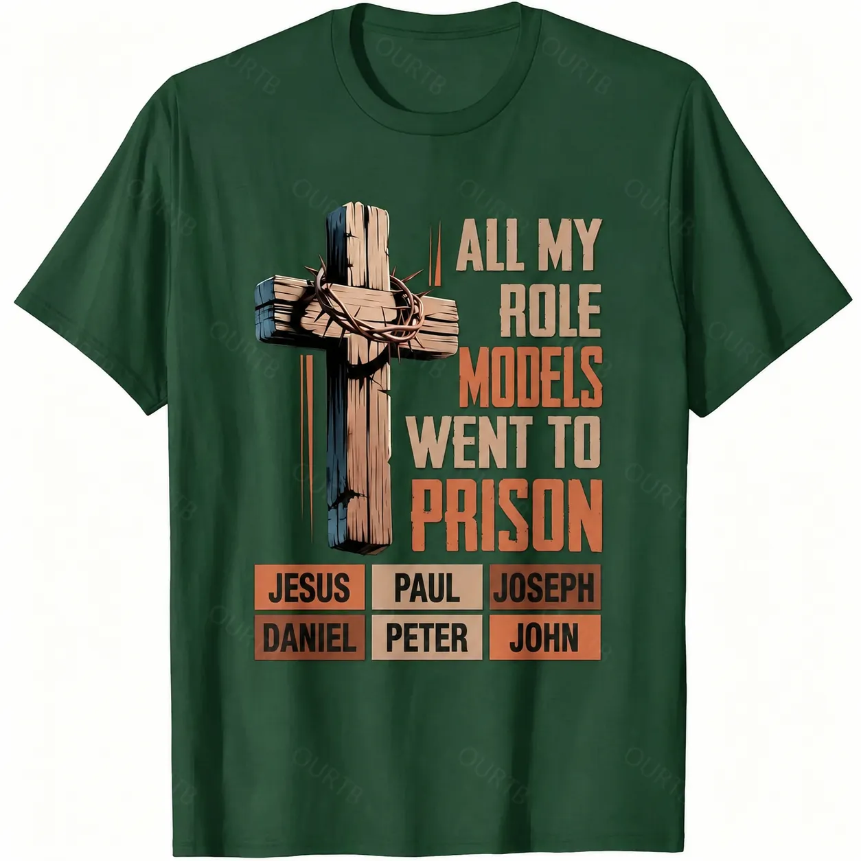 All My Role Models Went To Prison Bible Characters Cross Graphic 100% Cotton T-Shirt