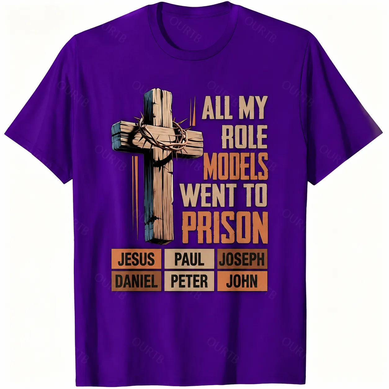 All My Role Models Went To Prison Bible Characters Cross Graphic 100% Cotton T-Shirt