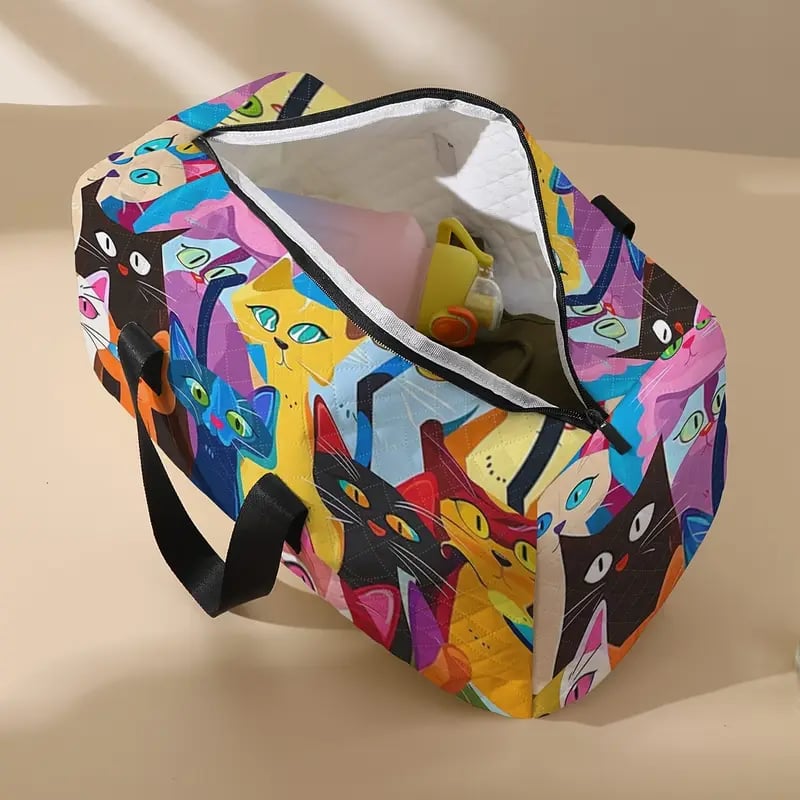 🐱Cartoon Abstract Cat Print Large Capacity Travel Duffel Bag🧳
