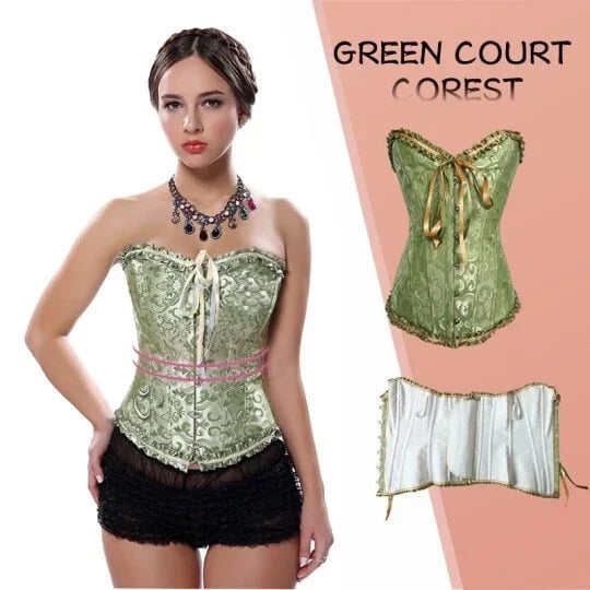 Women's Lacing Corset Top Satin Floral Boned Overbust Body Shaper Bustier