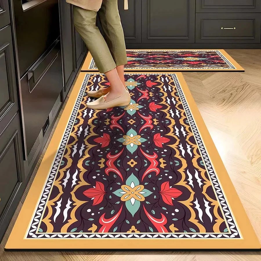 Set of retro floral print rugs (2 pieces) - 40×60 cm + 40×120 cm