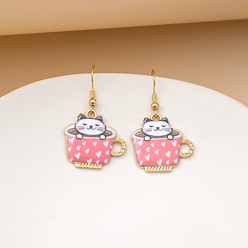 🐱Funny Cute Teacup Cat Dangle Earrings