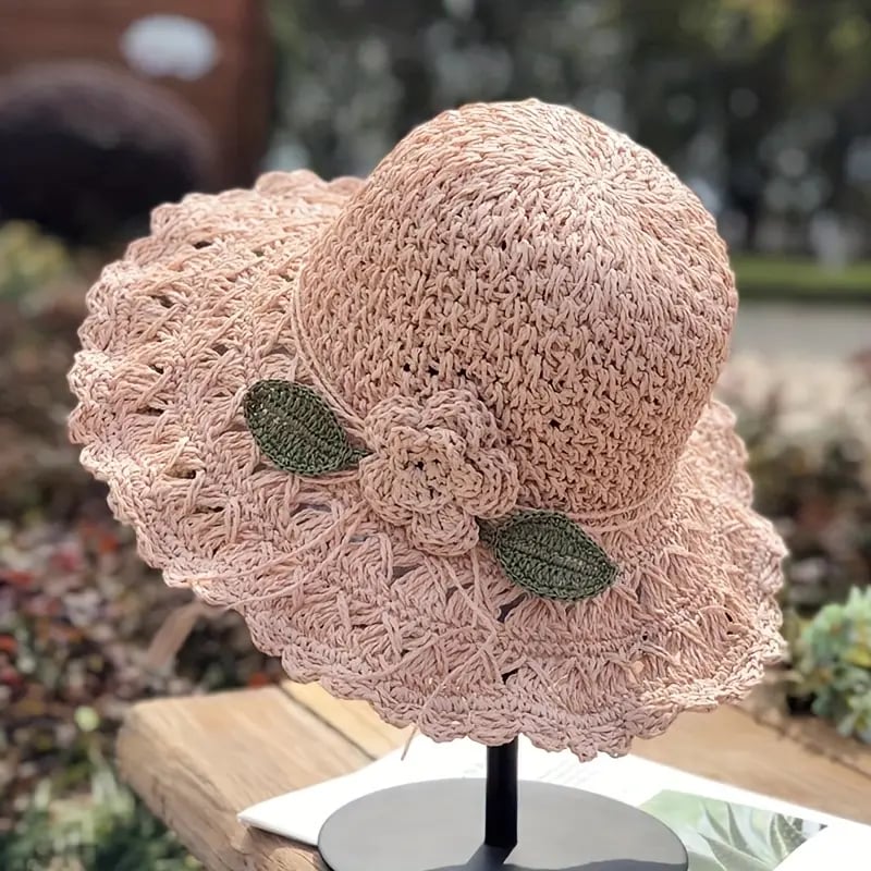 👒Elegant Crochet Straw Hat With Ruffles🌺