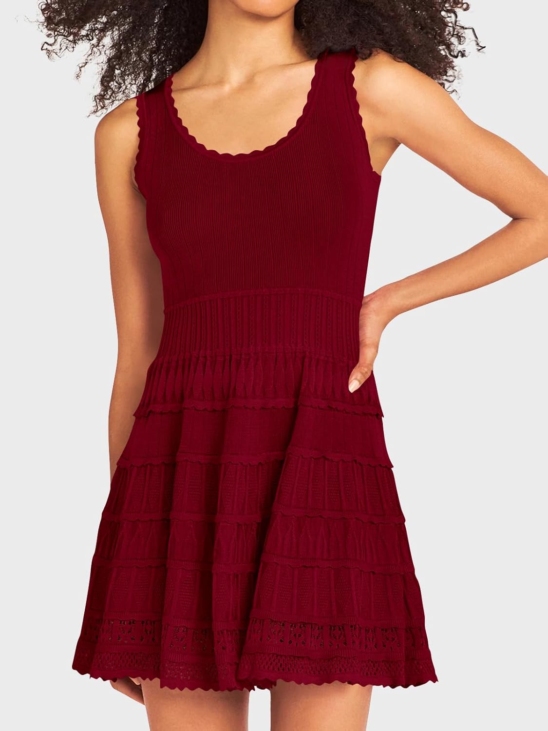 2024 Hot Sale✨Crewneck Knitted Crochet Hem Flowy Tank Sundress