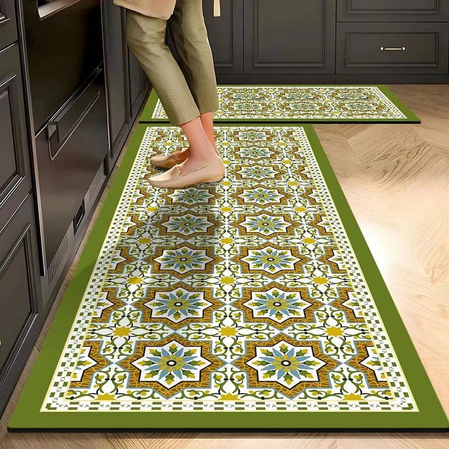 Set of retro floral print rugs (2 pieces) - 40×60 cm + 40×120 cm