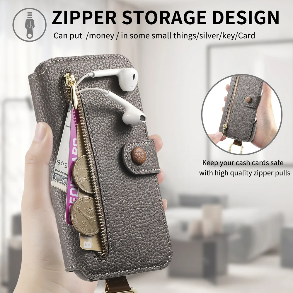 Personalized Birth Flower Name Leather Flip Wallet Phone Case for iPhone with Card Holder RFID Blocking Gift for Family Friend