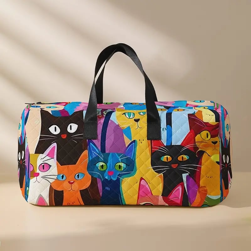 🐱Cartoon Abstract Cat Print Large Capacity Travel Duffel Bag🧳