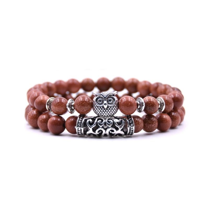 Crazymeow Owl Charm Natural Stone Bracelet