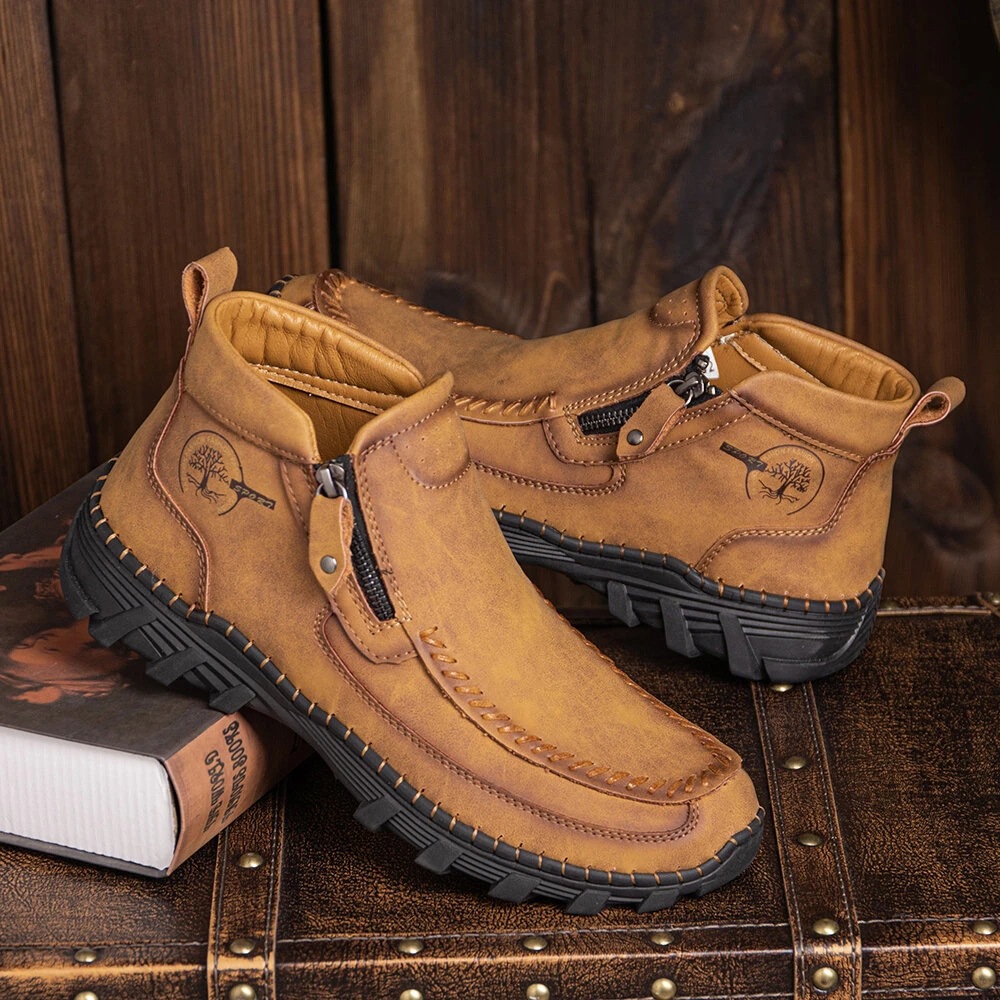 Men's Vintage Casual Soft And Breathable Side Zipper Leather Tooling Ankle Chukka Boots