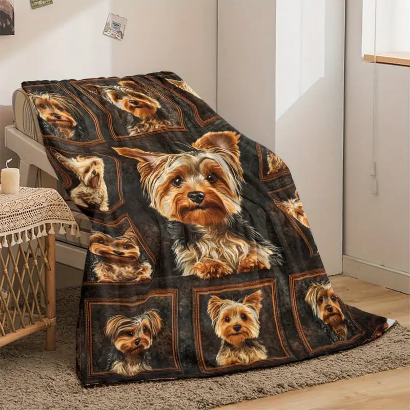 🐾 Cozy Yorkie Flannel Blanket