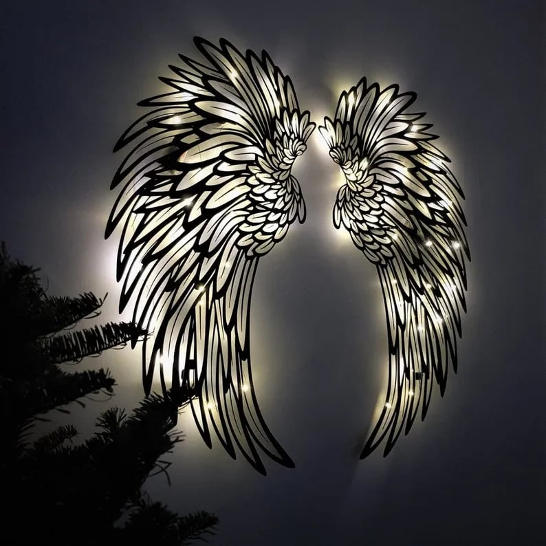 🎁送给她的礼物 - 1 对带 LED 灯的天使之翼金属壁画【买 2 件免运费】