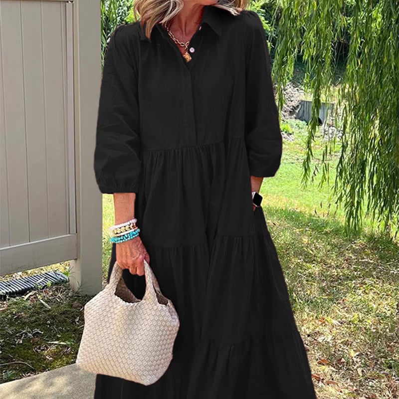 💓 Women’s Casual Loose Fit Lapel Ankle Length Dress🌿