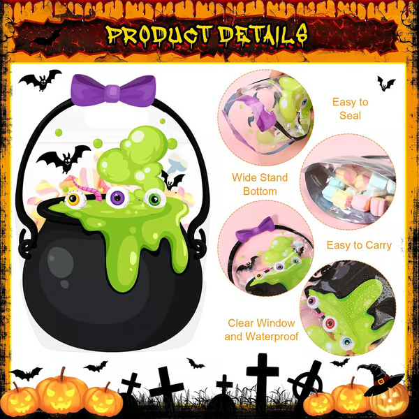 🏆Flash Sale⚡ 50K+ SOLD! 👻50 Pcs Halloween Favor Bags Transparent Sealed Pouches