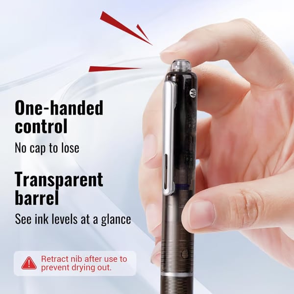 Fountain Pen Retractable:0.38mm Blue&Black Ink Transparent Barrel Includes 5 Refillable Ink Cartridges