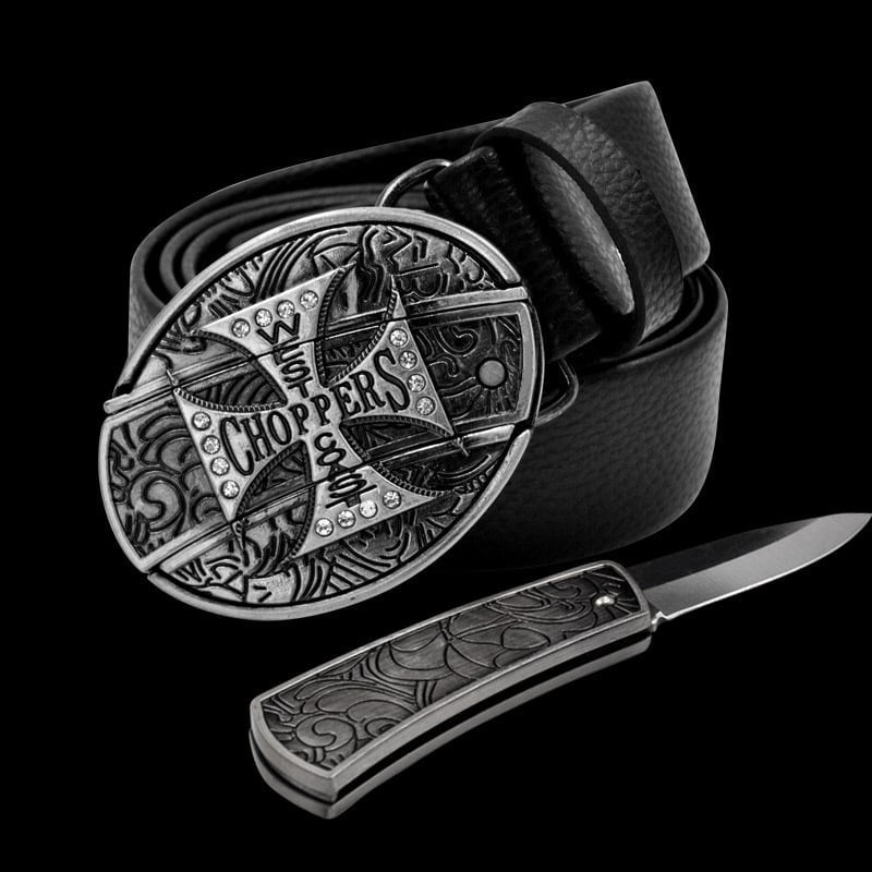 Fashion Punk Men's Genuine Leather Belt With Knife