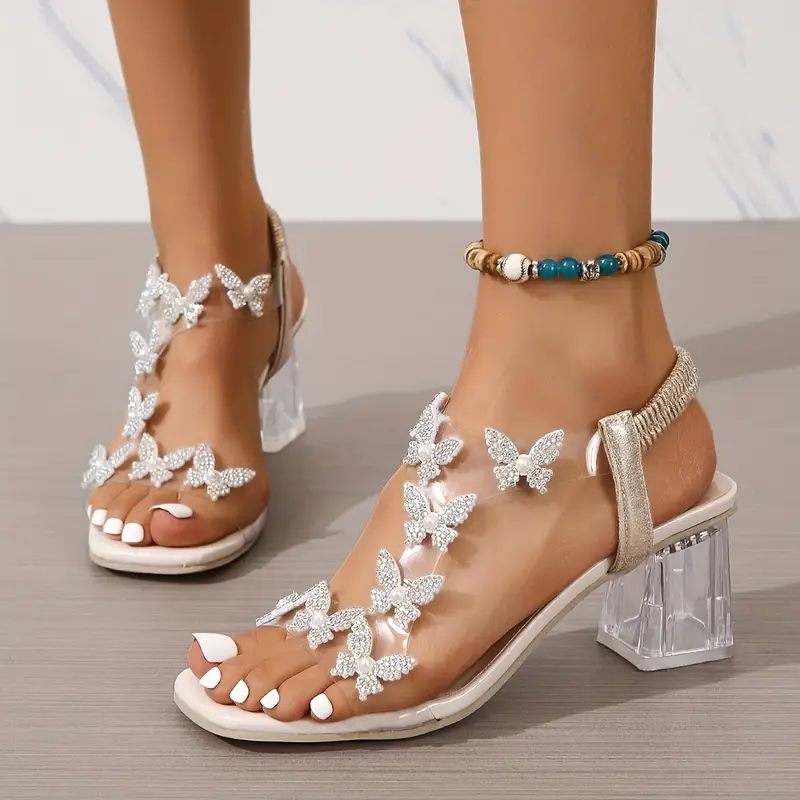 🎁Last Day 49% OFF - Women's Flower Rhinestone Block Heel Sandals