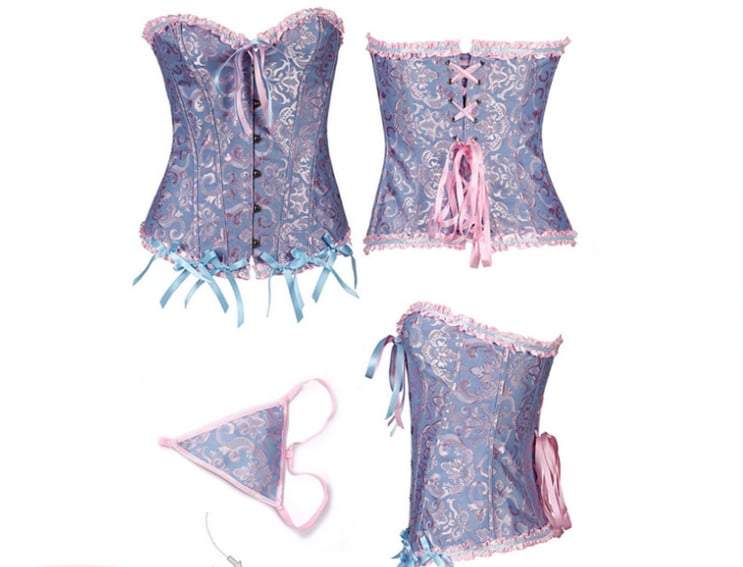 Women's Lacing Corset Top Satin Floral Boned Overbust Body Shaper Bustier