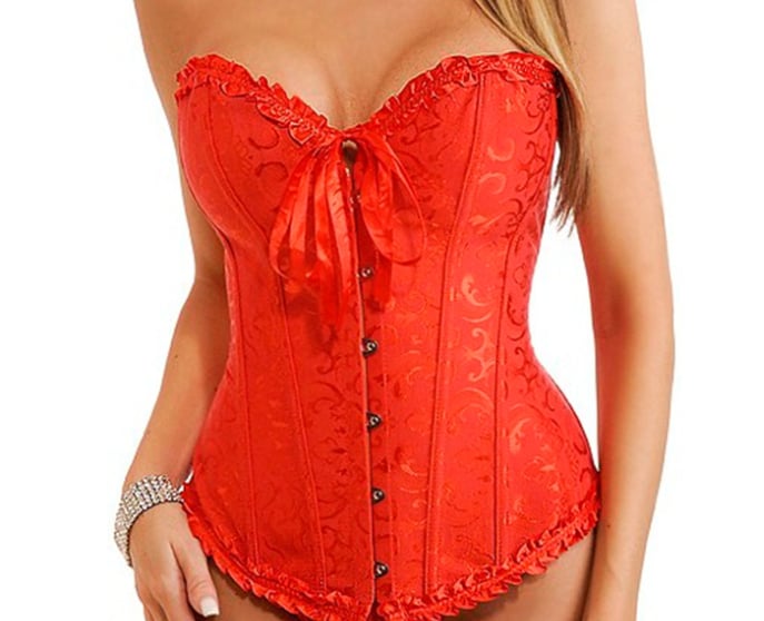 Women's Lacing Corset Top Satin Floral Boned Overbust Body Shaper Bustier