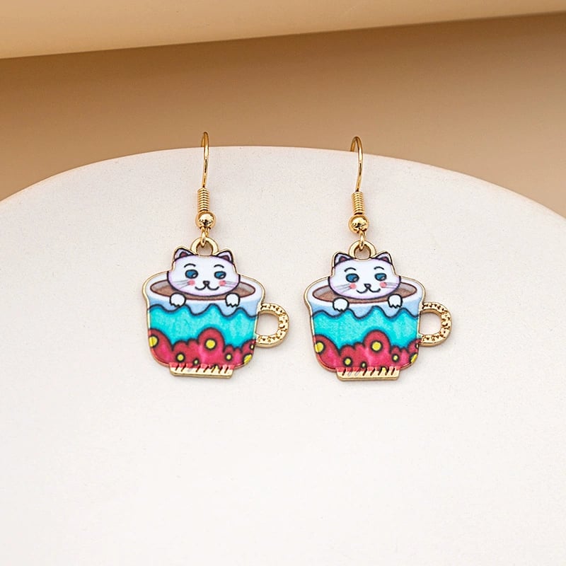 🐱Funny Cute Teacup Cat Dangle Earrings
