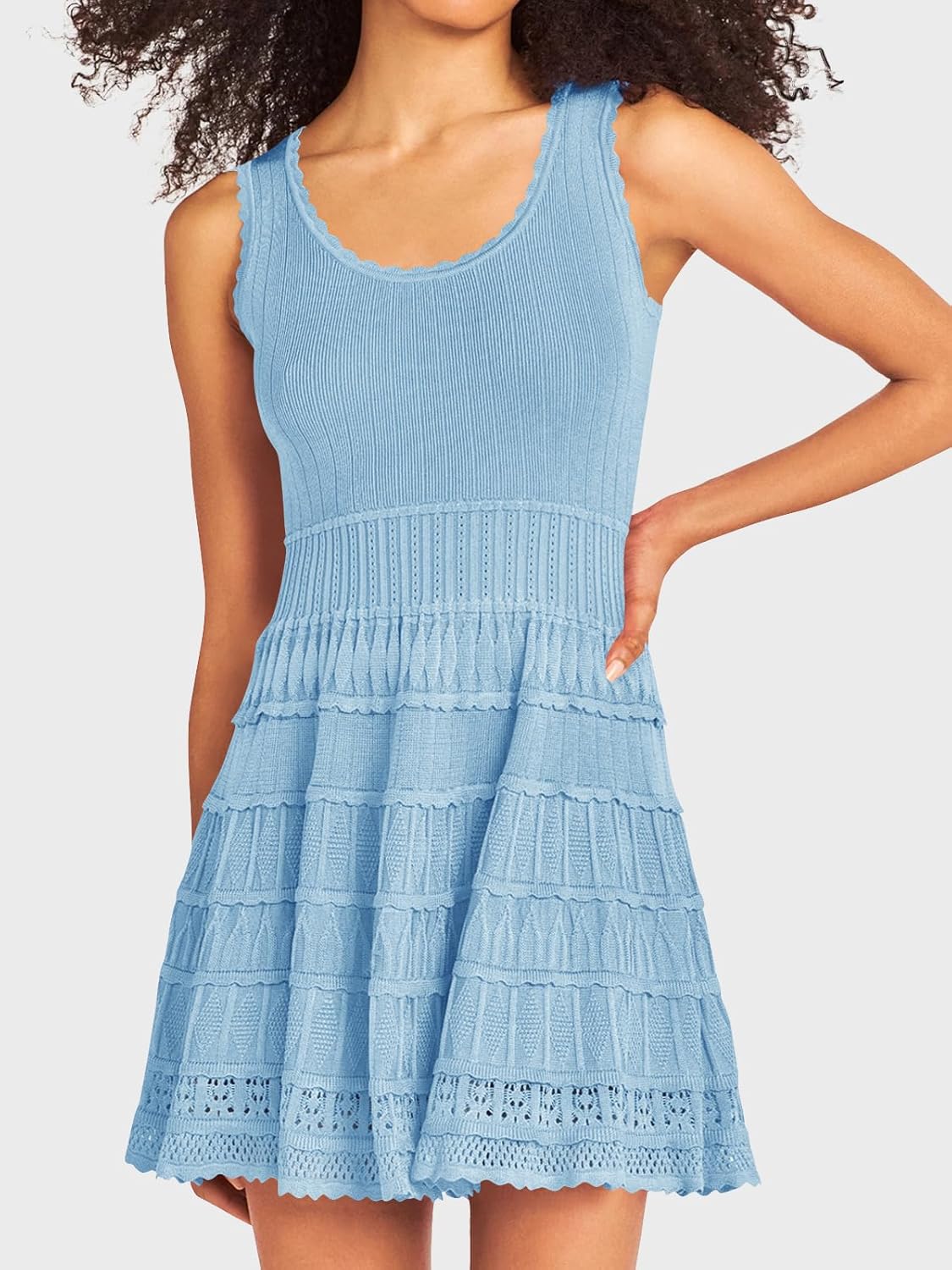 2024 Hot Sale✨Crewneck Knitted Crochet Hem Flowy Tank Sundress