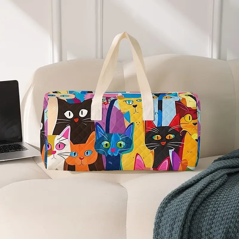 🐱Cartoon Abstract Cat Print Large Capacity Travel Duffel Bag🧳