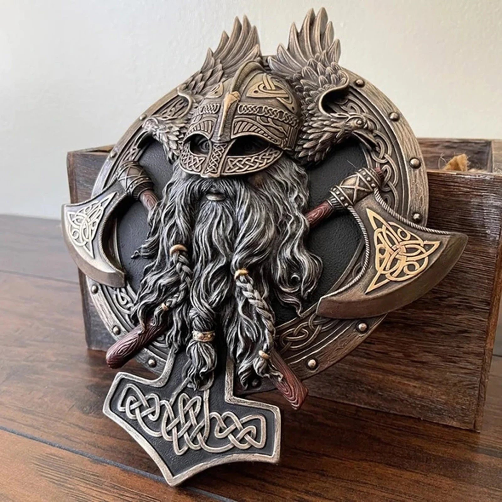 🎁2024 New Year Hot Sale🎁🪓Retro Viking Berserker Double Axe Wall Decorative Plaque Resin Ornaments Wall Decor Plaque🔥 🔥