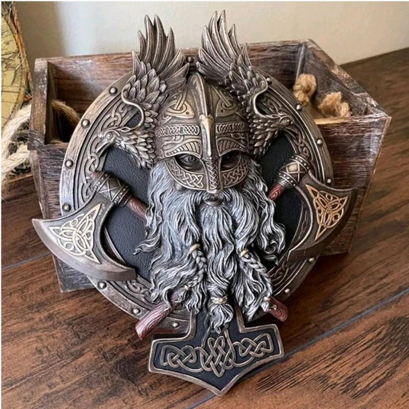 🎁2024 New Year Hot Sale🎁🪓Retro Viking Berserker Double Axe Wall Decorative Plaque Resin Ornaments Wall Decor Plaque🔥 🔥
