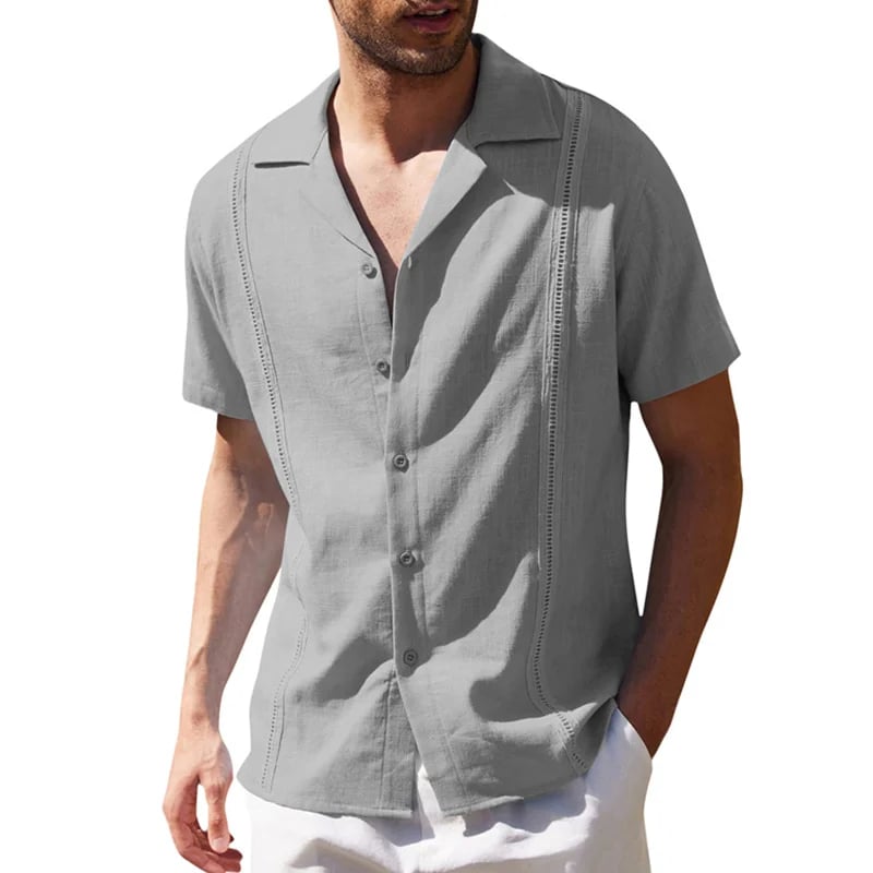 Men's Knit Button Down Shirt Short Sleeve Linen Shirts
