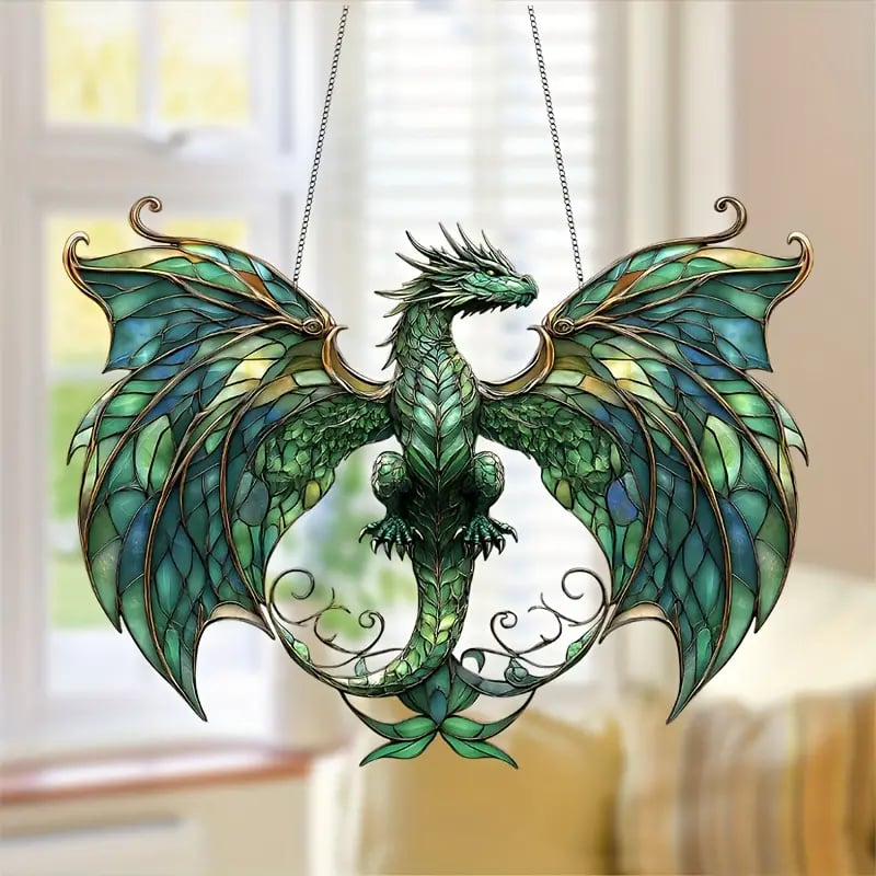 🐉Whimsical Forest Green Dragon Suncatcher Hanging Decor