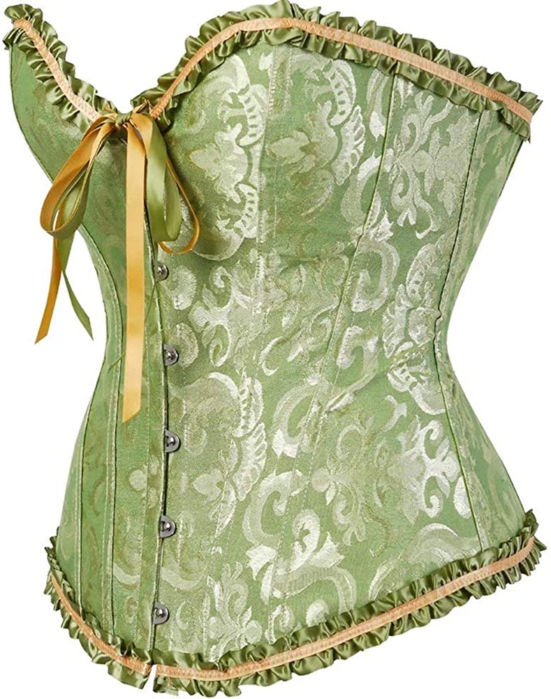 Women's Lacing Corset Top Satin Floral Boned Overbust Body Shaper Bustier