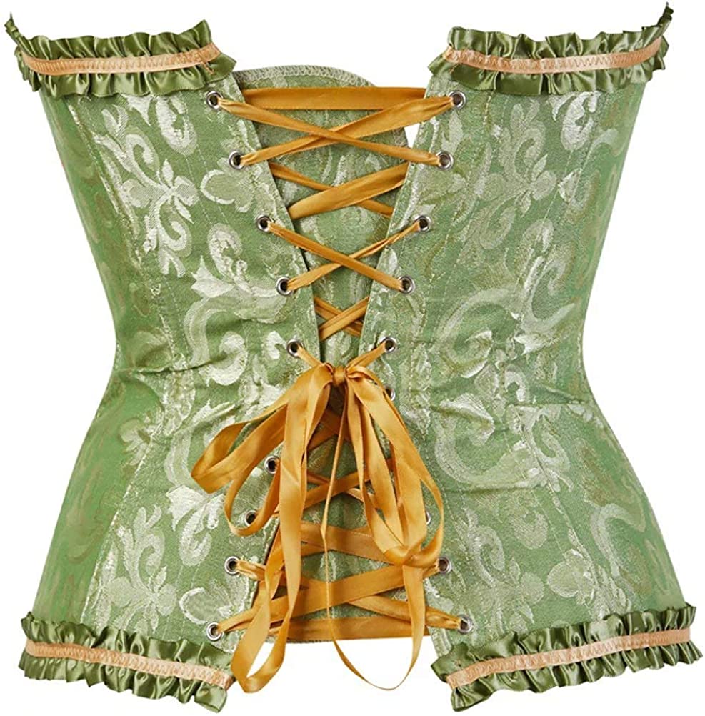 Women's Lacing Corset Top Satin Floral Boned Overbust Body Shaper Bustier