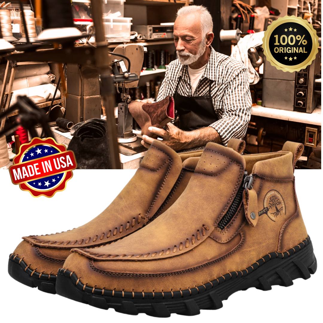 Men's Vintage Casual Soft And Breathable Side Zipper Leather Tooling Ankle Chukka Boots