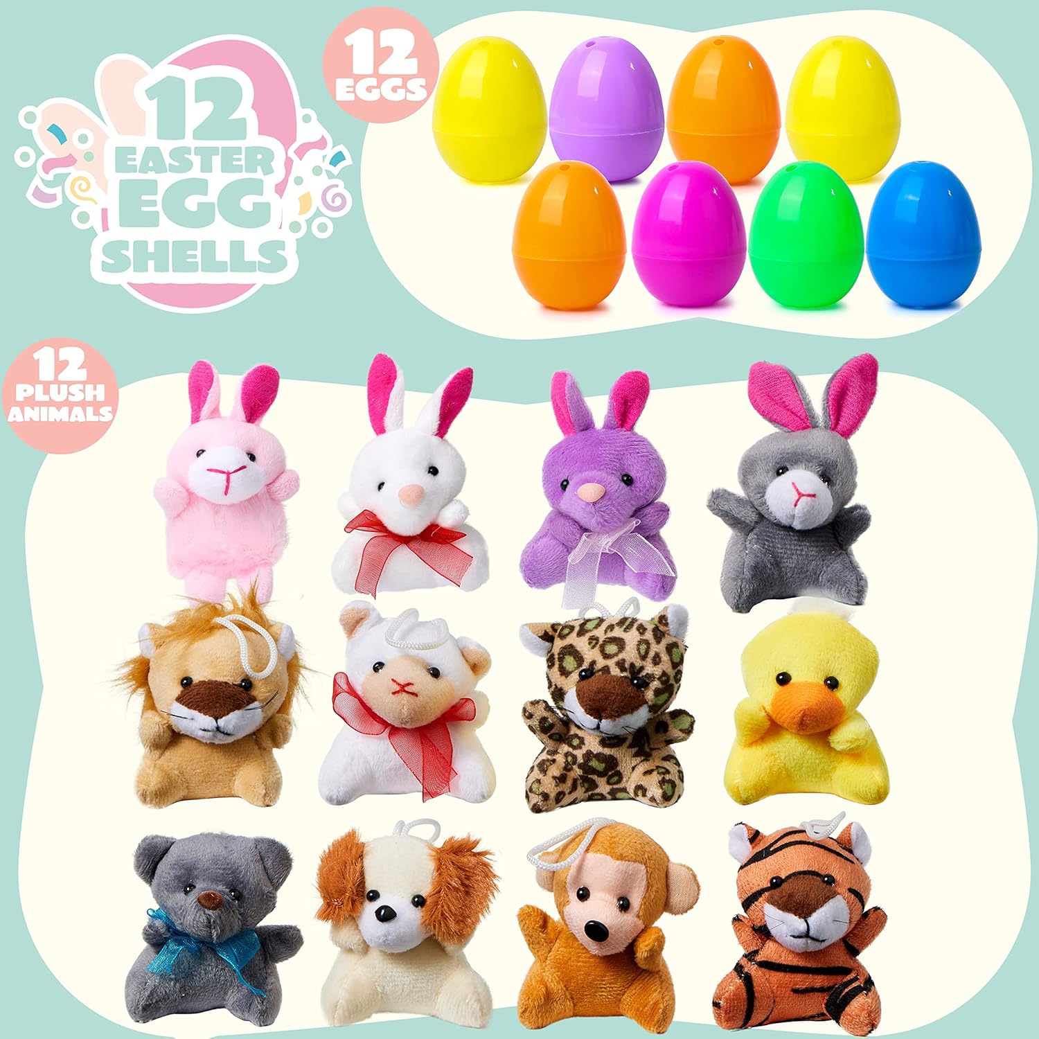 🔥LAST DAY 49% OFF - 12/24/36 Pcs Prefilled Easter Eggs, Filled with Plush Animal Toys