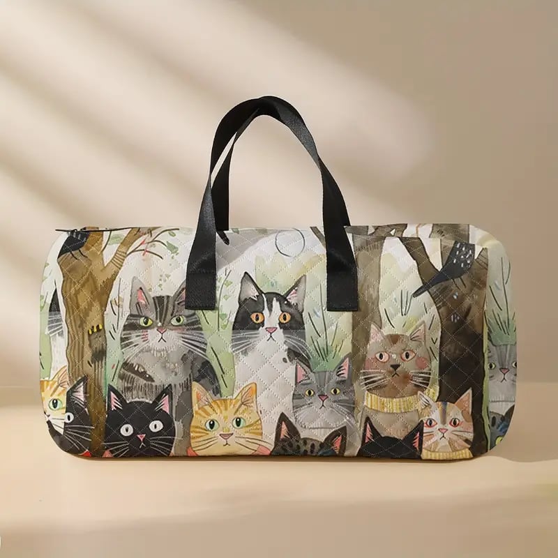 🐱Cartoon Abstract Cat Print Large Capacity Travel Duffel Bag🧳