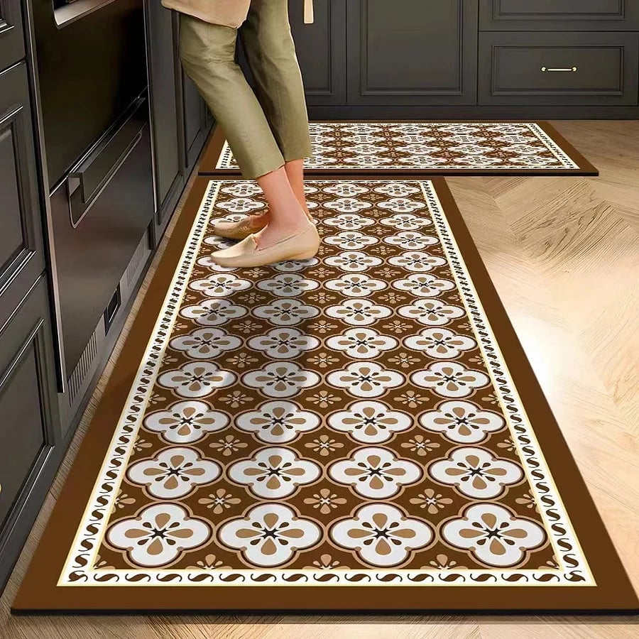 Set of retro floral print rugs (2 pieces) - 40×60 cm + 40×120 cm