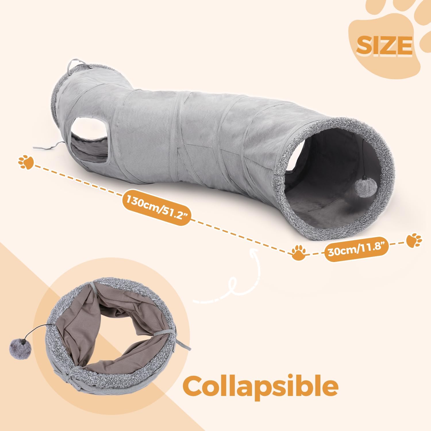 Road Cat Tunnel Foldable S Shape Cat Play Tube Diameter 11.8 Inch