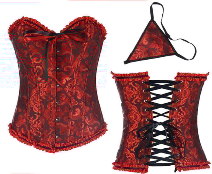 Women's Lacing Corset Top Satin Floral Boned Overbust Body Shaper Bustier