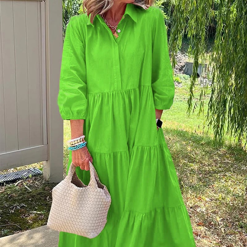 💓 Women’s Casual Loose Fit Lapel Ankle Length Dress🌿