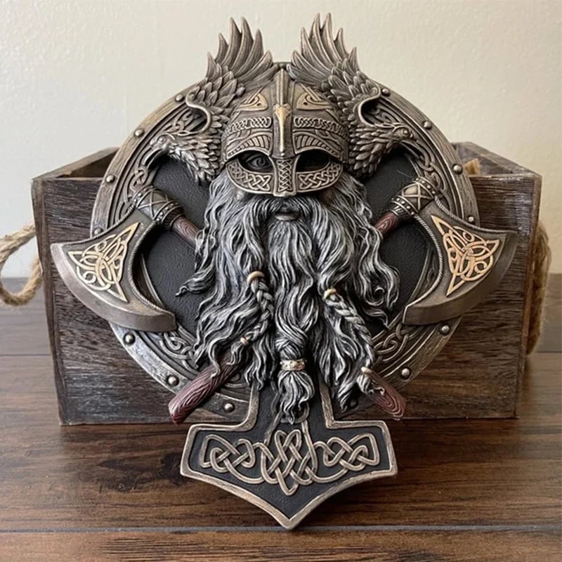 🎁2024 New Year Hot Sale🎁🪓Retro Viking Berserker Double Axe Wall Decorative Plaque Resin Ornaments Wall Decor Plaque🔥 🔥