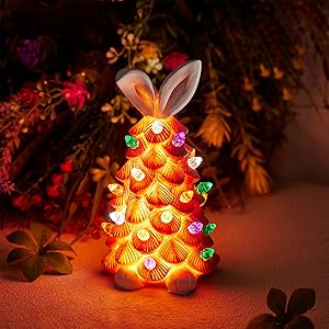 Amazon.com : 2024 Newly Lighted Easter Bunny Ceramic Tabletop Tree Ceramic Christmas Tree Easter Tree Pre-Lit Rabbit Figurines with Colorful Lamp Beads and Bunny Ear Easter Decor Easter Bunny Tree Christmas Tree :