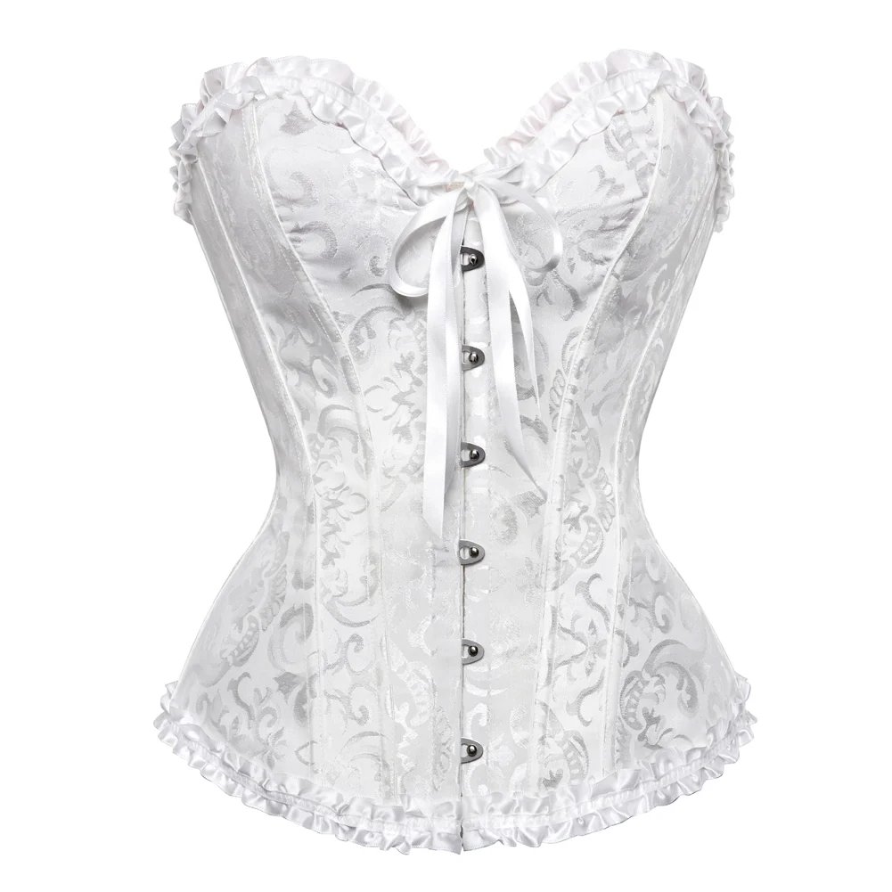 Women's Lacing Corset Top Satin Floral Boned Overbust Body Shaper Bustier