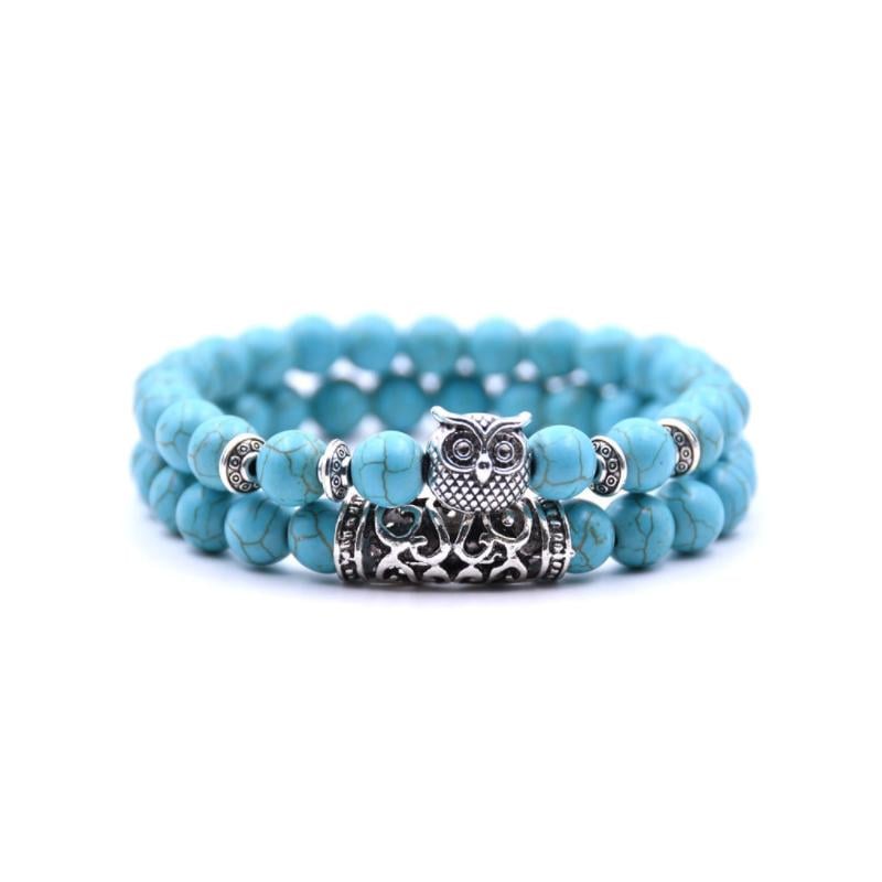 Crazymeow Owl Charm Natural Stone Bracelet