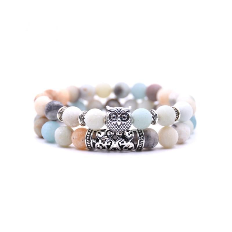 Crazymeow Owl Charm Natural Stone Bracelet